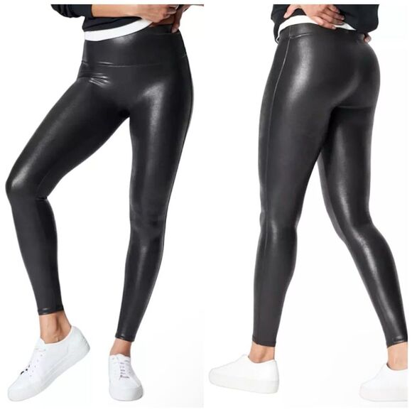 SPANX Pants - NWOT Spanx Leggings M Faux Leather Shaping‎ Slimming Pants Liquid Look Pull On